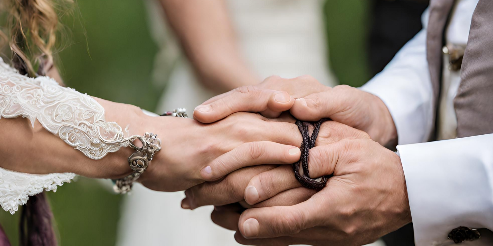 woman & man holding hands at a wedding