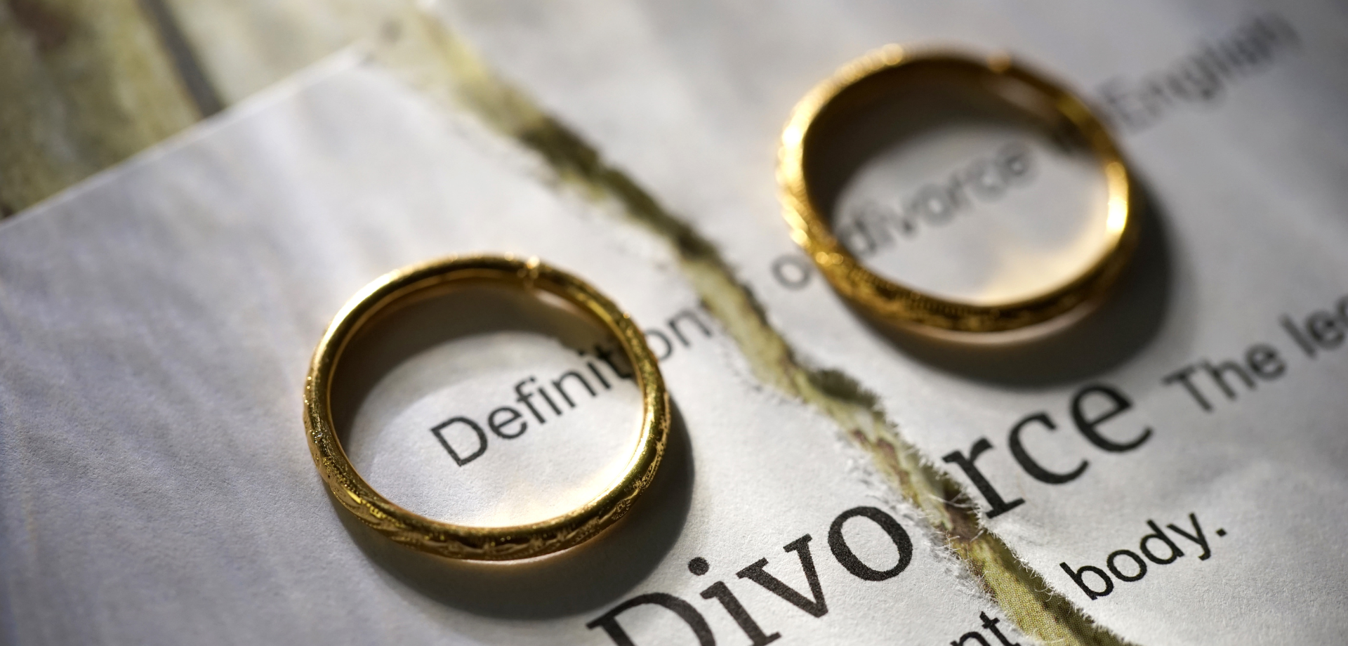 2 wedding bands on a page saying divorce