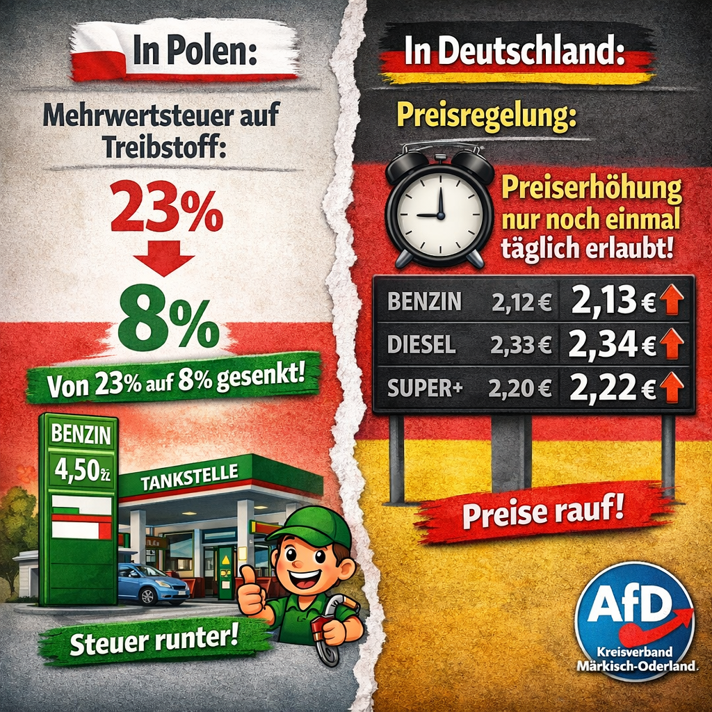 Polen senkt die Mehrwertsteuer auf Sprit und in Deutschland nur noch 1x täglich Preiserhöhung am Tag