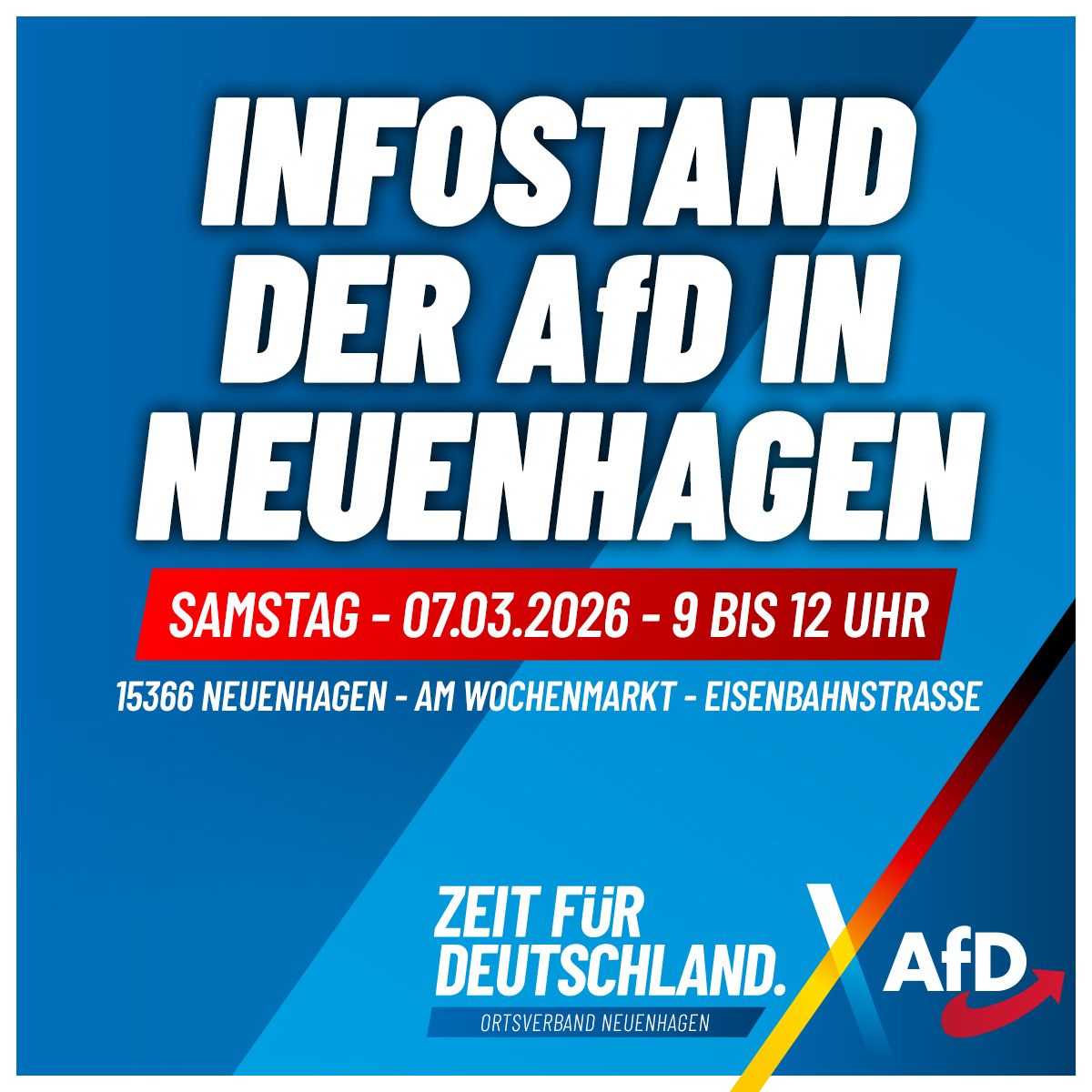 Infostand in Neuenhagen am 7. März von 9 bis 12 Uhr auf dem Wochenmarkt in der Eisenbahnstraße