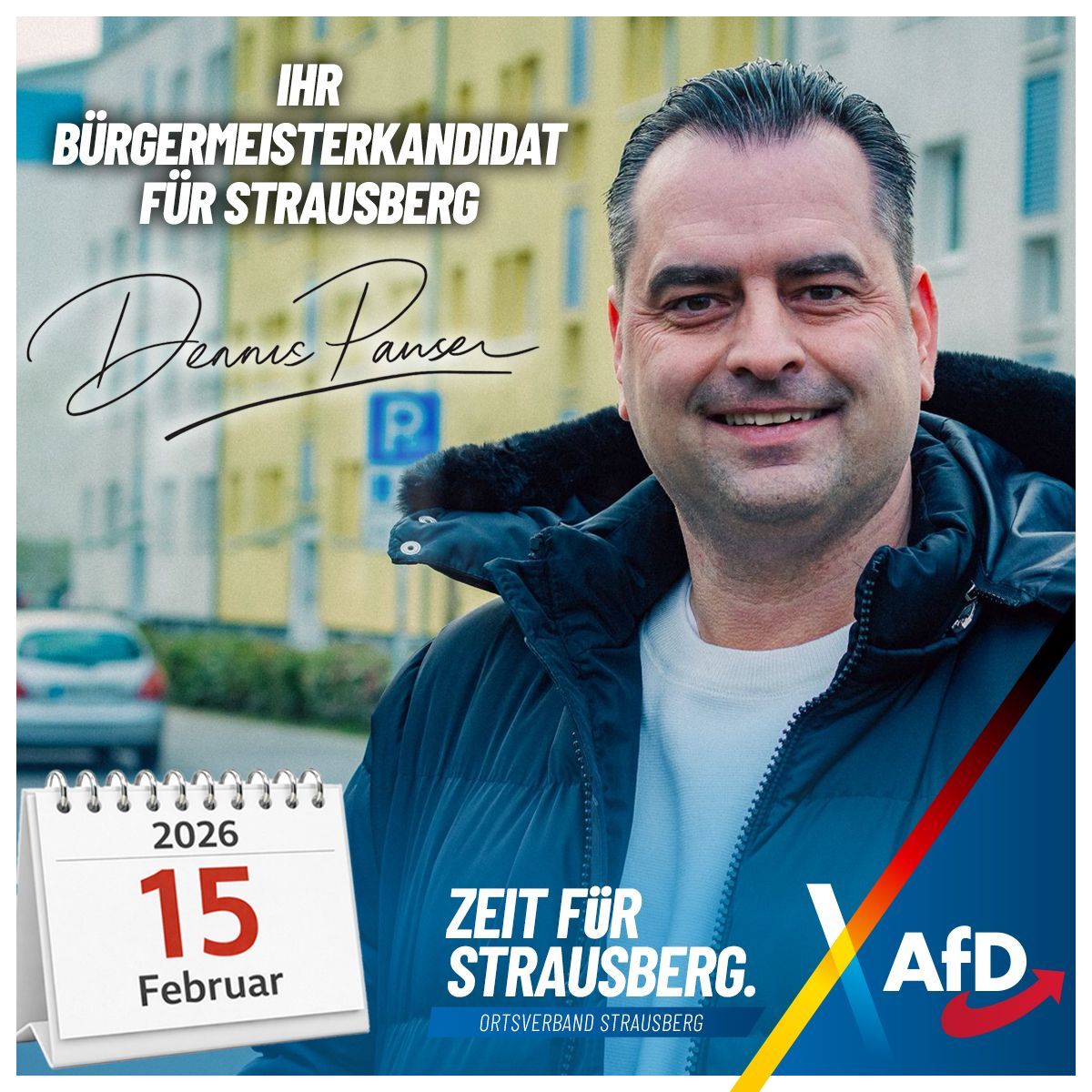 Dennis Panser bewirbt sich als Kandidat der AfD für das Amt des Bürgermeisters in Strausberg.