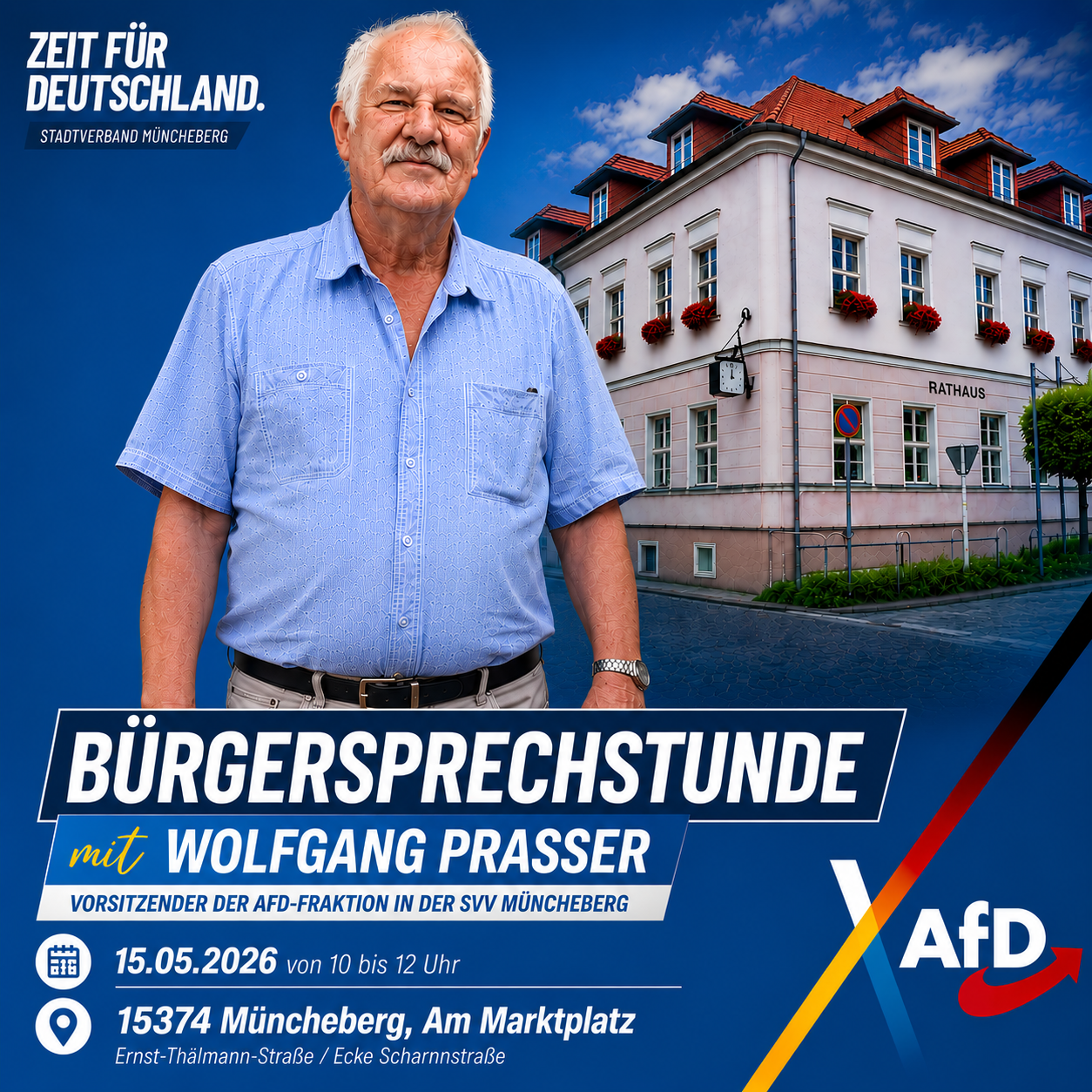 Die AfD-Fraktion Müncheberg lädt alle interessierten Bürger ein zur Bürgersprechstunde.