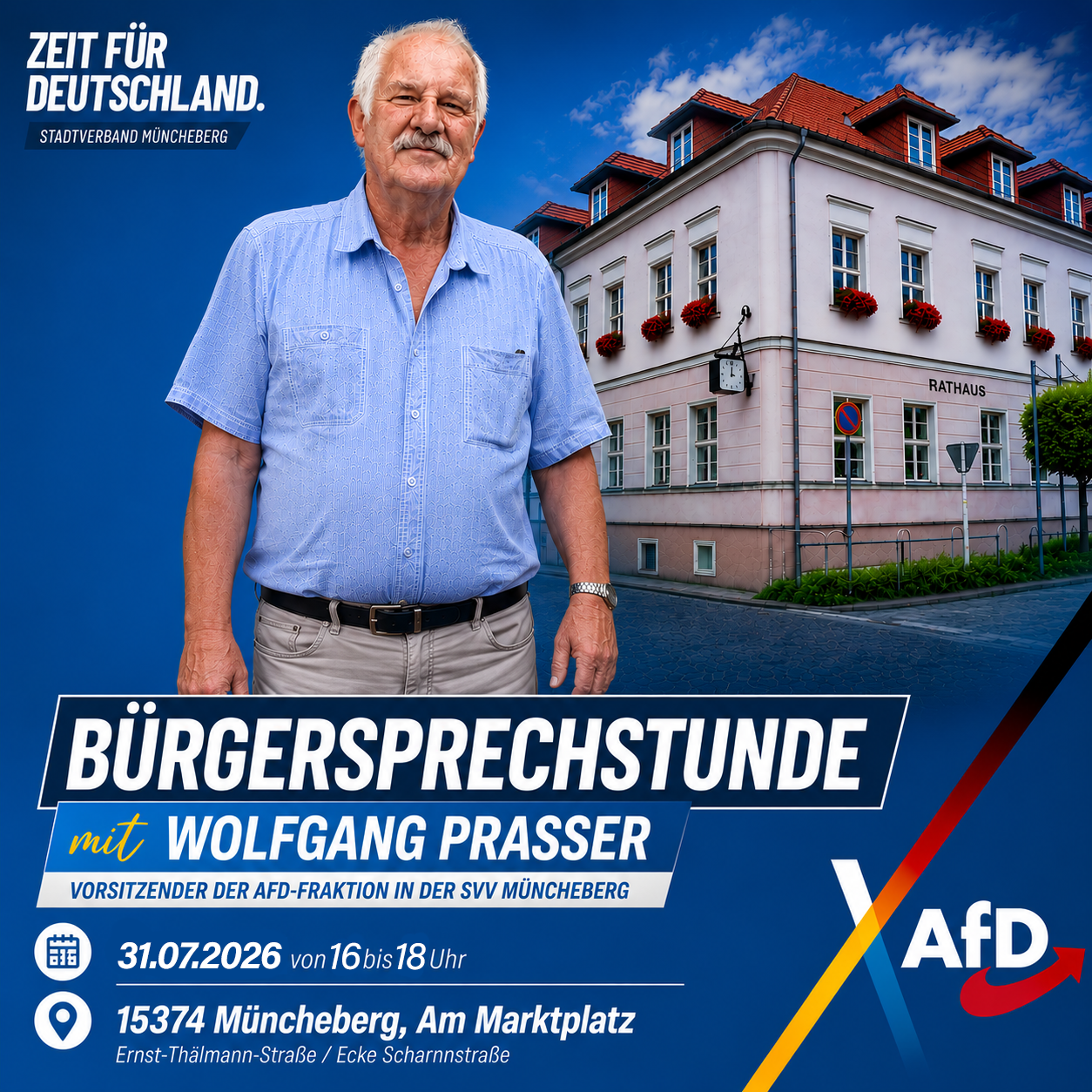 Die AfD-Fraktion in der SVV Müncheberg lädt alle interessierten Bürger ein zur Bürgersprechstunde