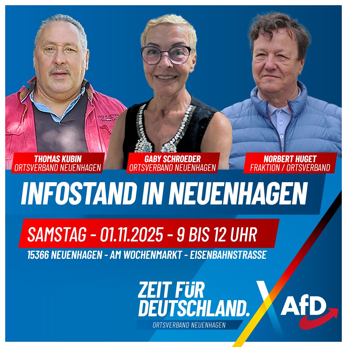 Der nächste Infostand in Neuenhagen findet am 04.10.2025 von 9 bis 12 Uhr statt.