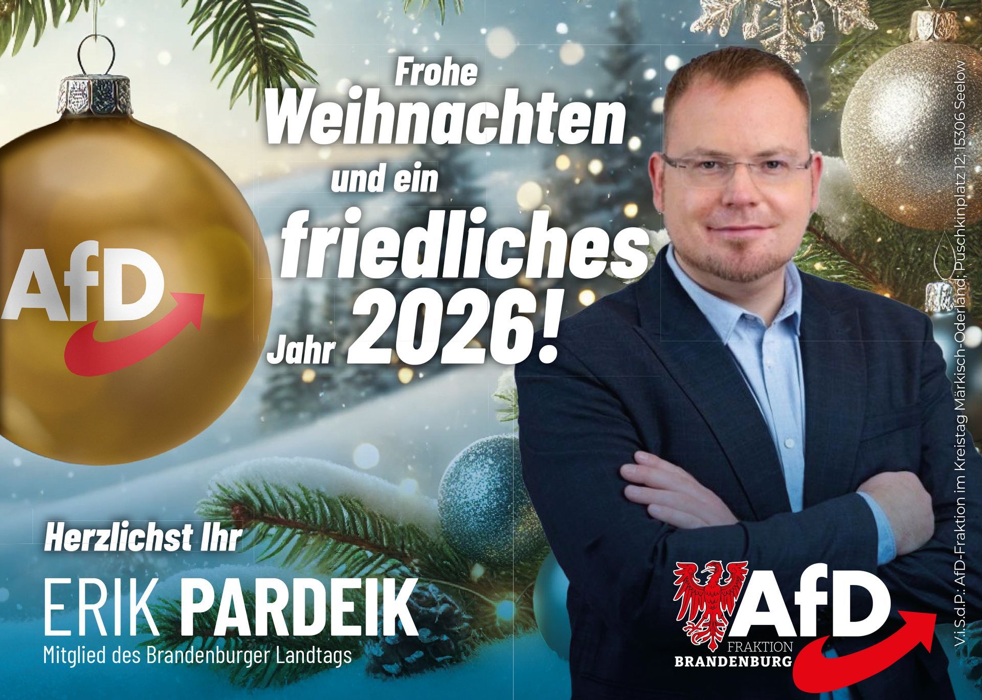 Ihnen und Ihren Familien ein gesegnetes Weihnachtsfest und einen fröhlichen
Jahreswechsel
