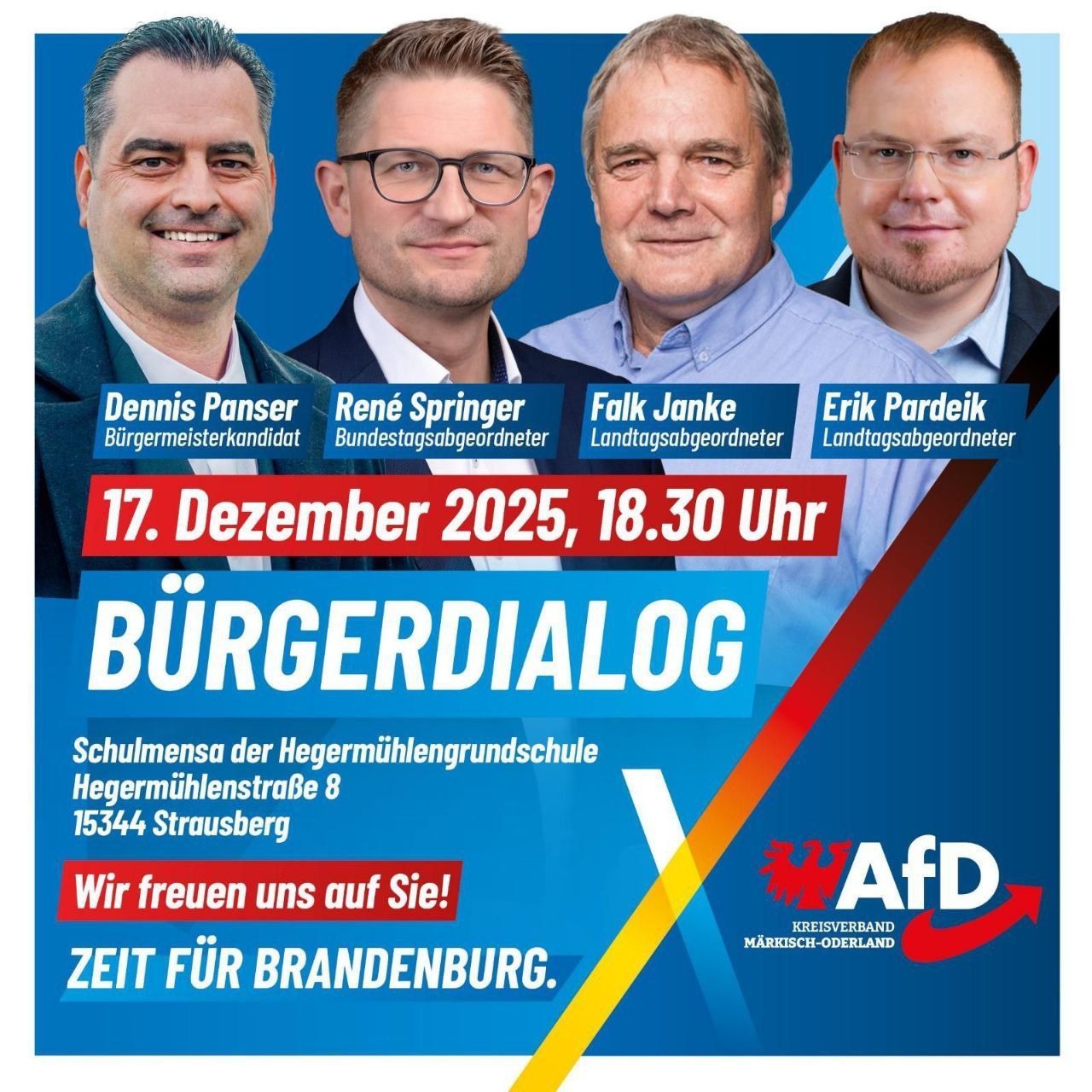 Bürgerdialog in Strausberg. AfD-Bürgermeisterkandidat Dennis Panser stellt sich vor.