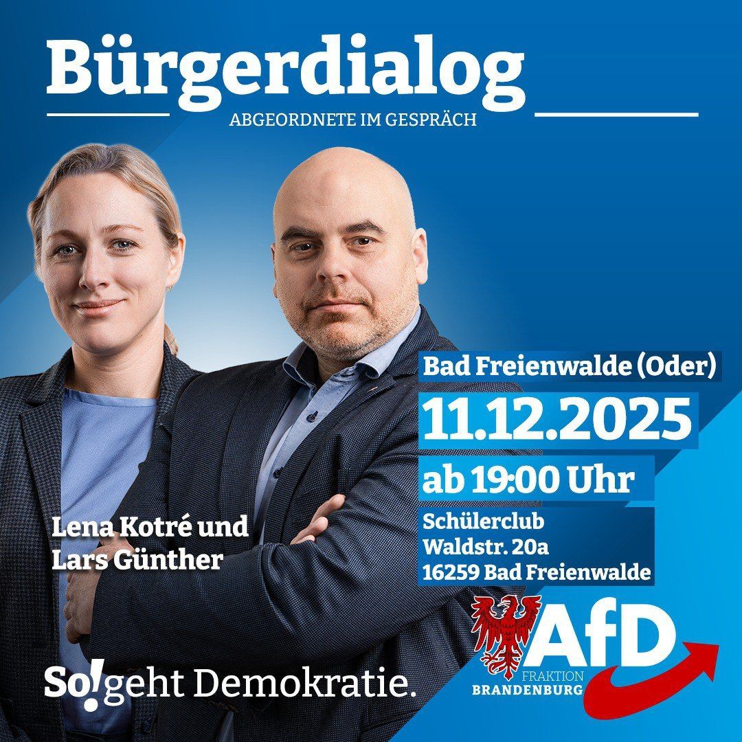 Bürgerdialog in Bad Freienwalde mit den Landtagsabgeordneten Lena Kotré und Lars Günther.