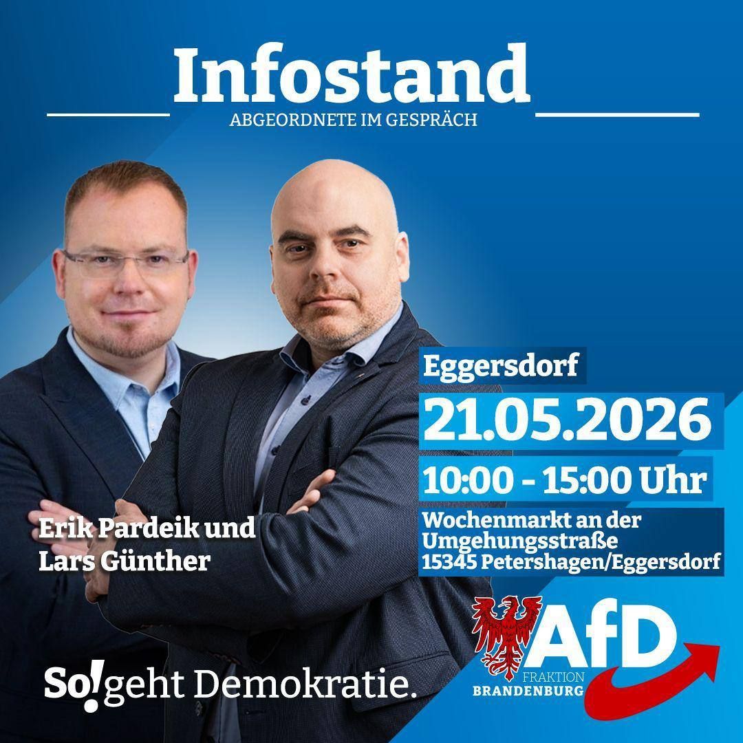 Infostand der AfD-Landtagsfraktion Brandenburg in Eggersdorf mit Erik Pardik und Lars Günther.