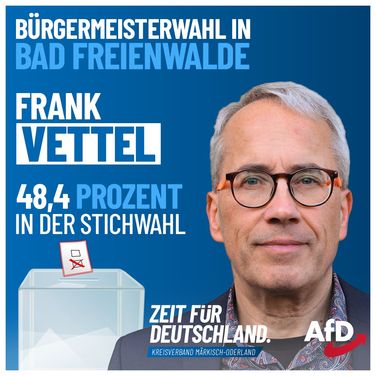 AfD-Kandidat Frank Vettel im Kampf um das Bürgermeisteramt in Bad Freienwalde hauchdünn unterlegen