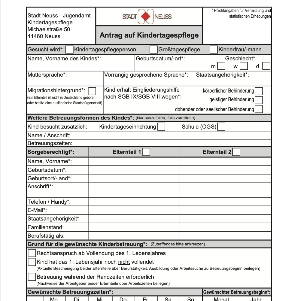 Antrag auf Kindertagespflege