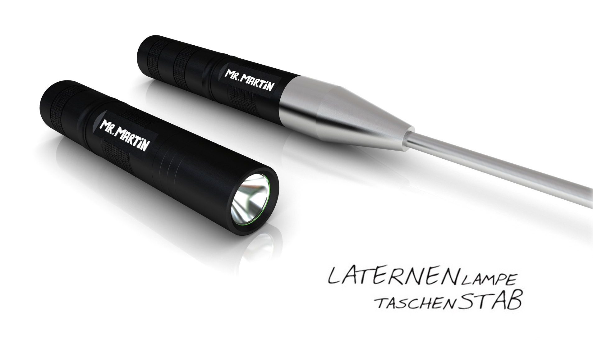 Mr. Martin Taschenlampe und Laternenstab in einem Mit Mr. Martin gibt es endlich einen hochwertigen und nachhaltigen Laternenstab.