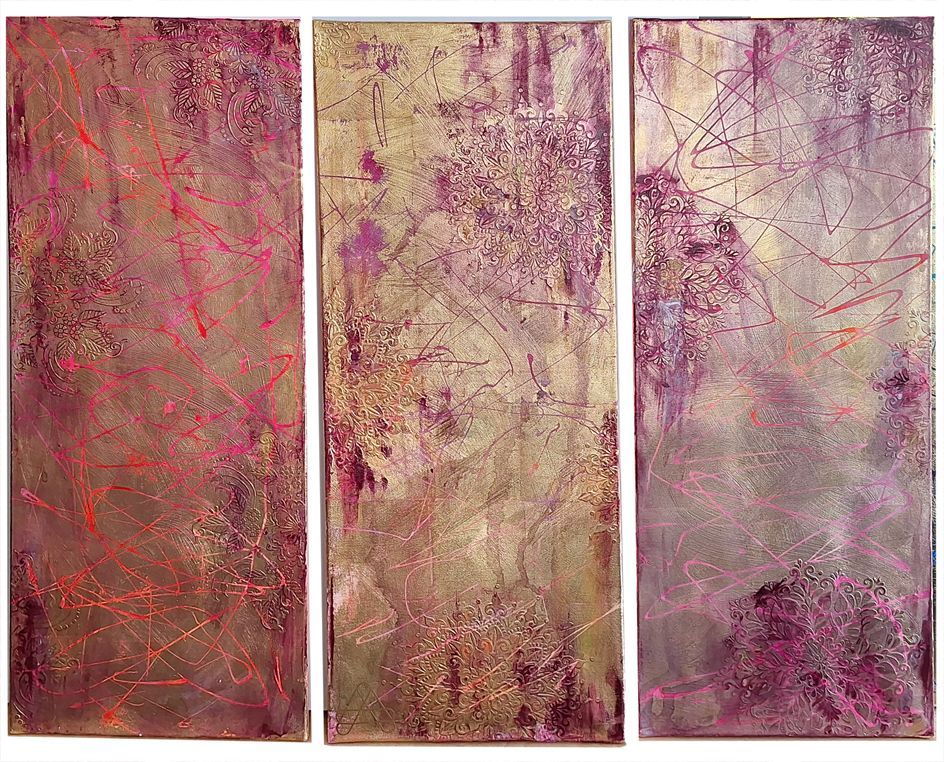 Kunst, Struktur, Acryl, Blattmetall 
 40 x 100 cm