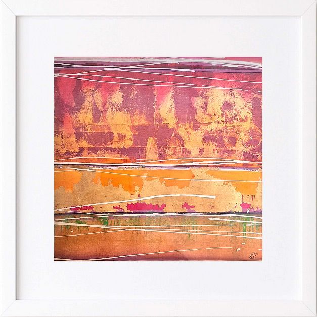 43×43 cm | Aquarell, Acryl, Blattmetall mit Rahmen, 2025
