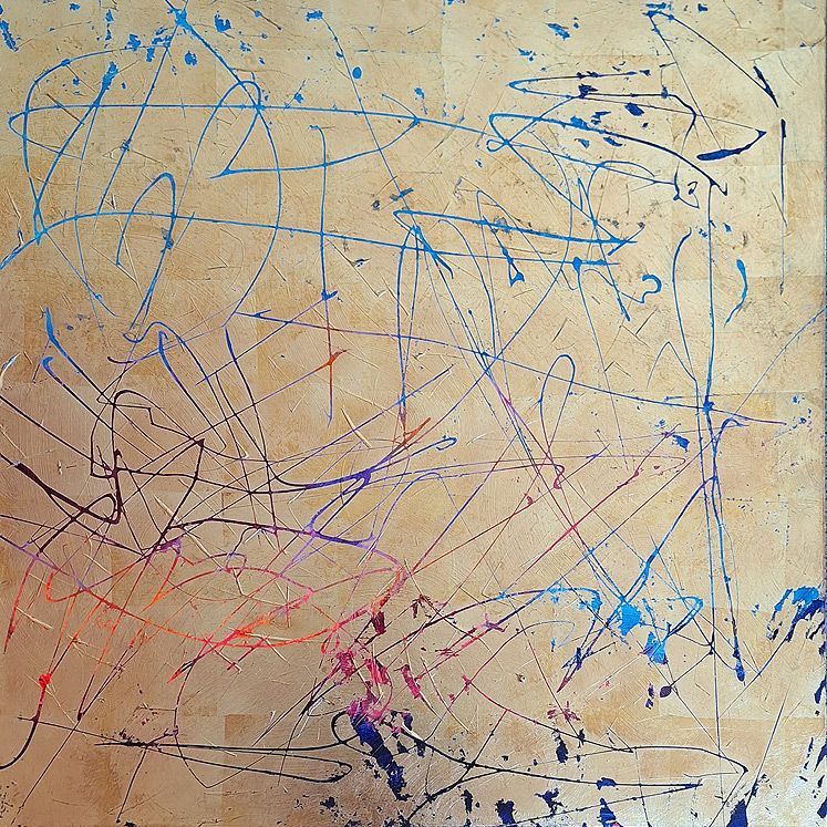 Midnight Blue II | 100×100 cm | Acryl, Blattmetall auf Leinwand, 2025