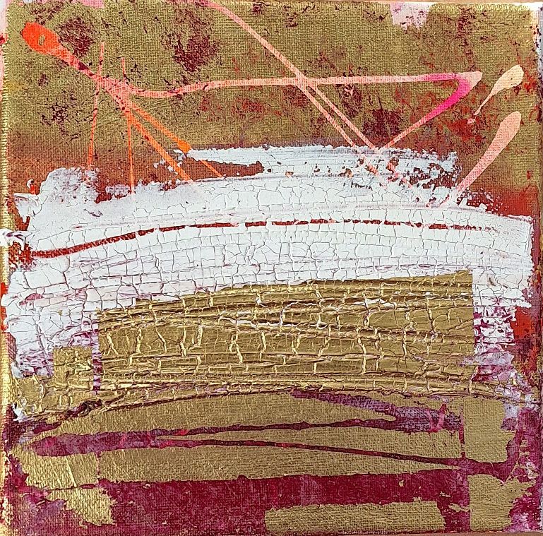 Boykott | 20×20 cm | Acryl, Blattmetall, Krakelagespachtel auf Leinwand, 2025