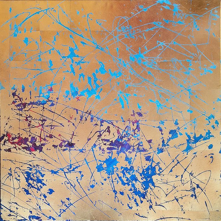 Midnight Blue I | 100×100 cm | Acryl, Blattmetall auf Leinwand, 2025