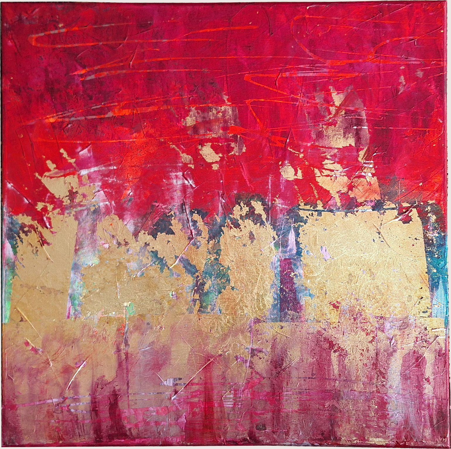 Magma I | 50×50 cm | Acryl, Blattmetall auf Leinwand, 2024