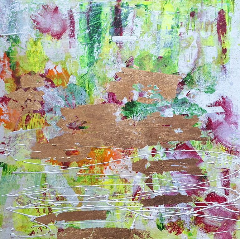 Stagioni IV | 50×50 cm | Acryl, Blattmetall auf Leinwand, 2023