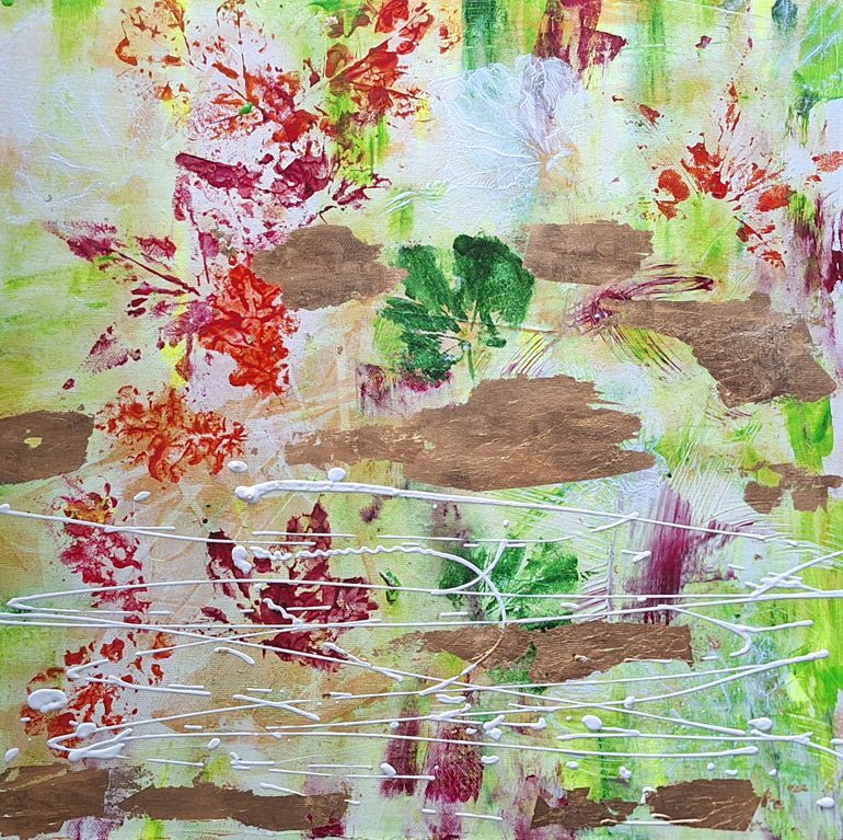 Stagioni III | 50×50 cm | Acryl, Blattmetall auf Leinwand, 2023