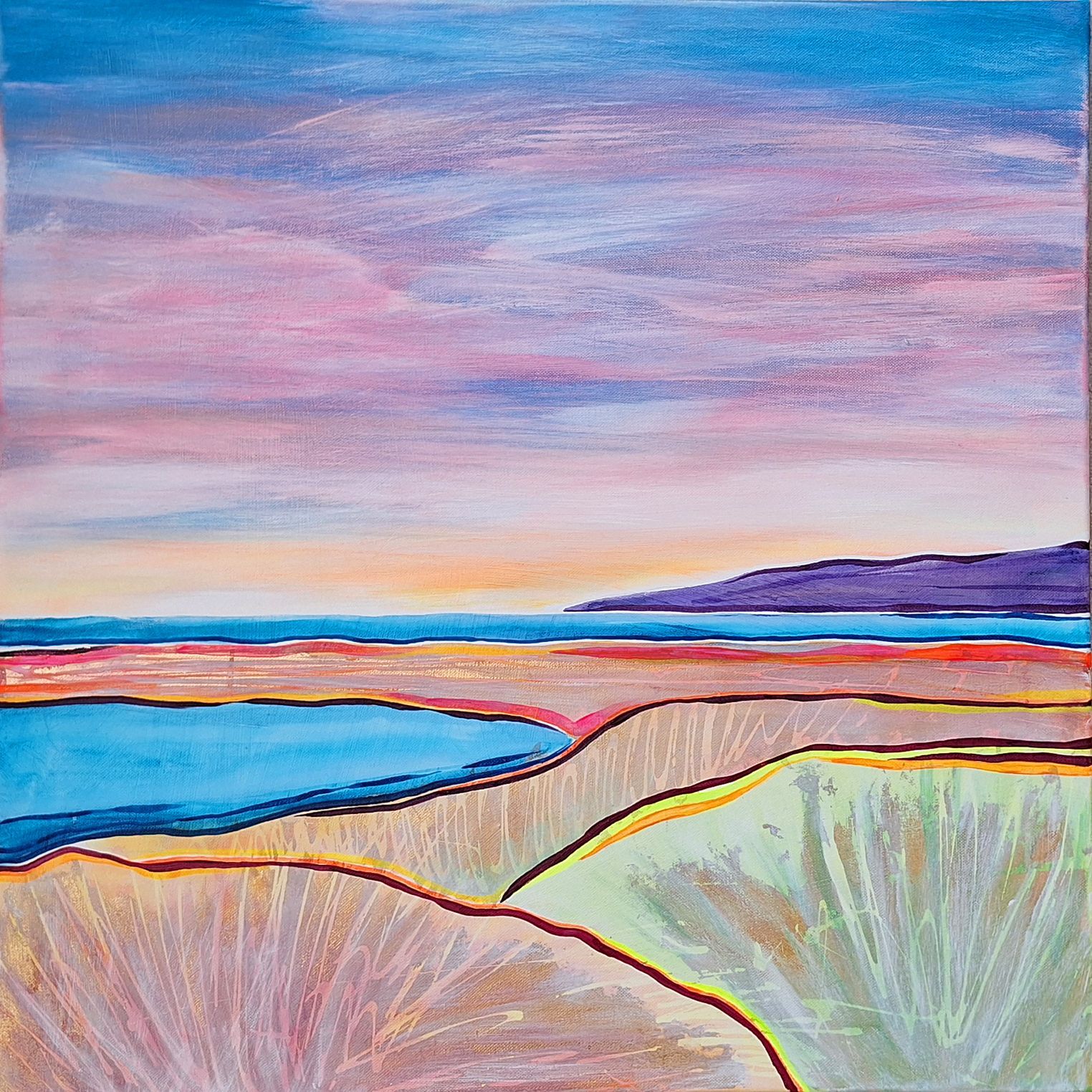 Summer Days | 70×70 cm | Acryl, Blattmetall auf Leinwand, 2024