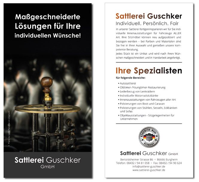 Flyergestaltung im DIN Lang Format - Sattlerei Guschker GmbH