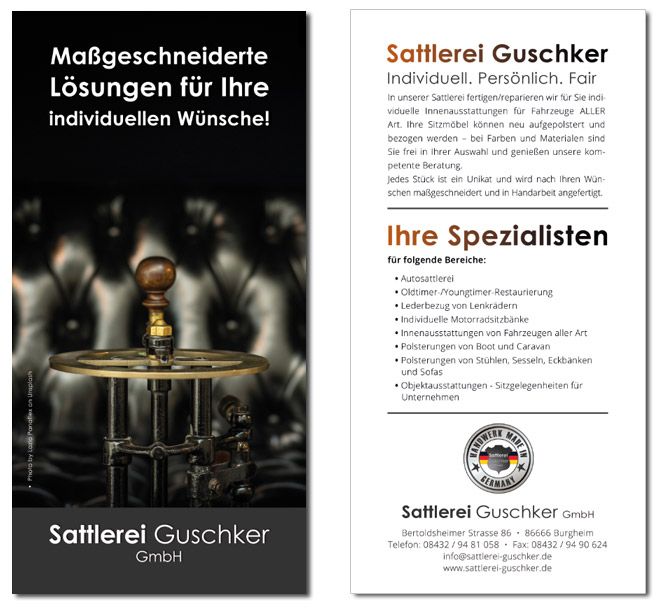 Flyergestaltung im DIN Lang Format - Sattlerei Guschker GmbH Flyergestaltung im DIN Lang Format - Sattlerei Guschker GmbH
