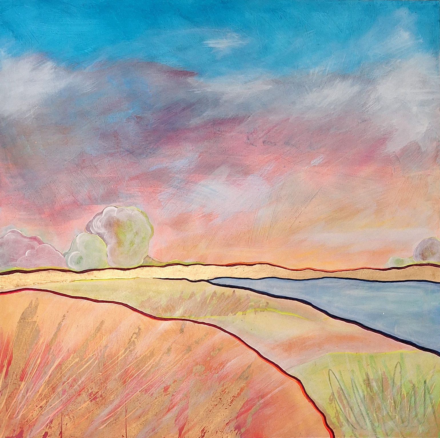 Fields of Gold | 100×100 cm | Acryl, Blattmetall auf Leinwand, 2024