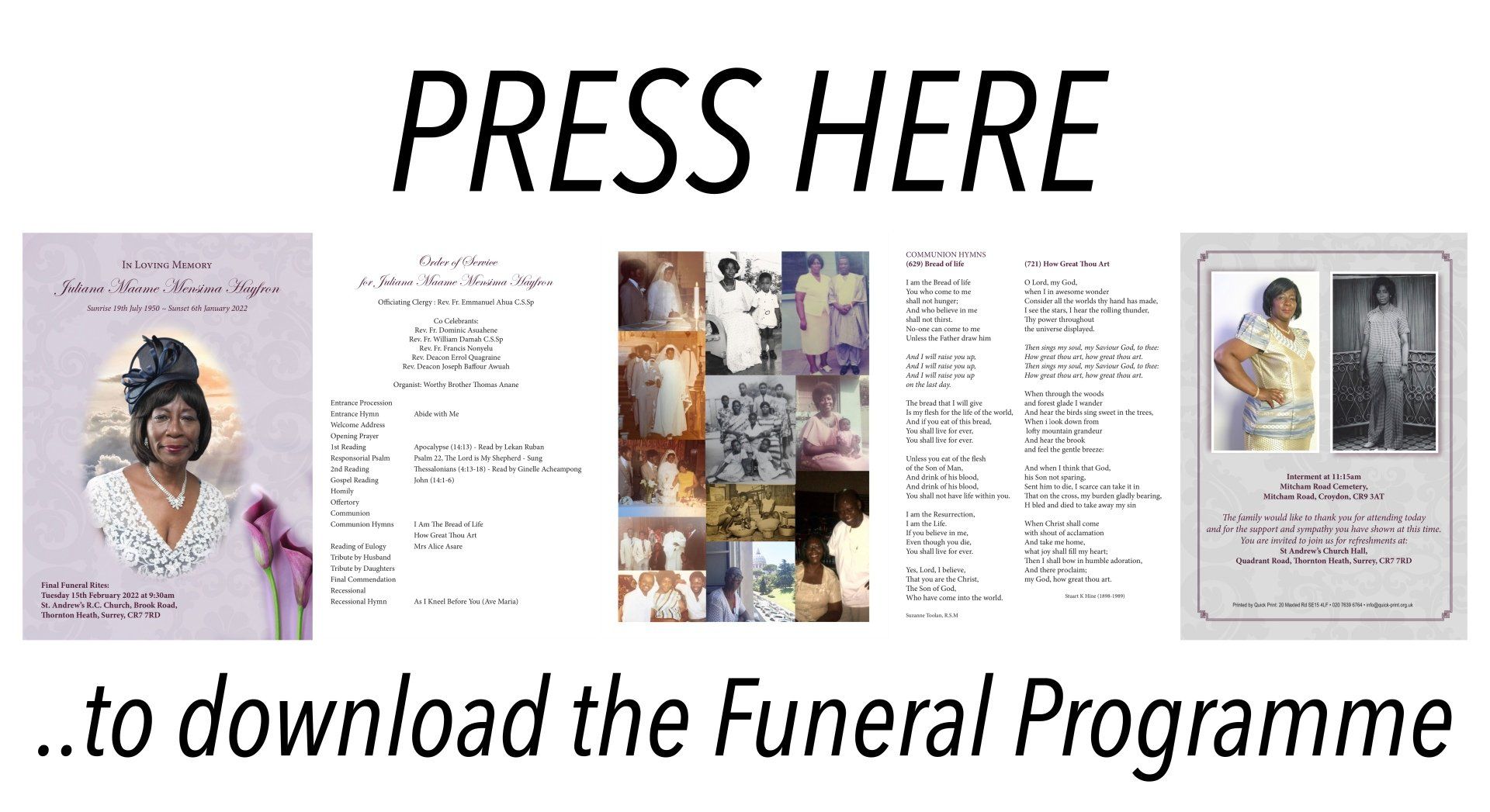 Mrs Juliana Hayfron Order of Service