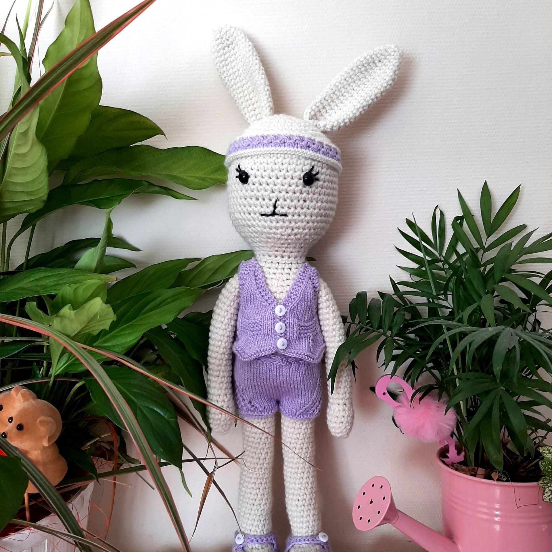 Amigurumis lapin, Mauve le lapin, lapin au crochet, doudou lapin, lapin au crochet à vendre, lapin peluche