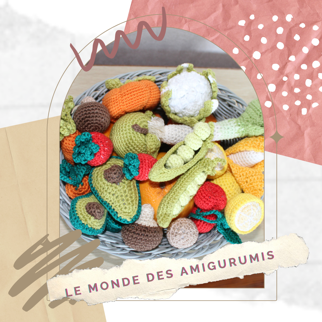 Création Chouettes ArtDec, image de la galerie amigurumis, légumes, fruits, dinette, carotte, choux fleur, haricot, fraises, cerises,