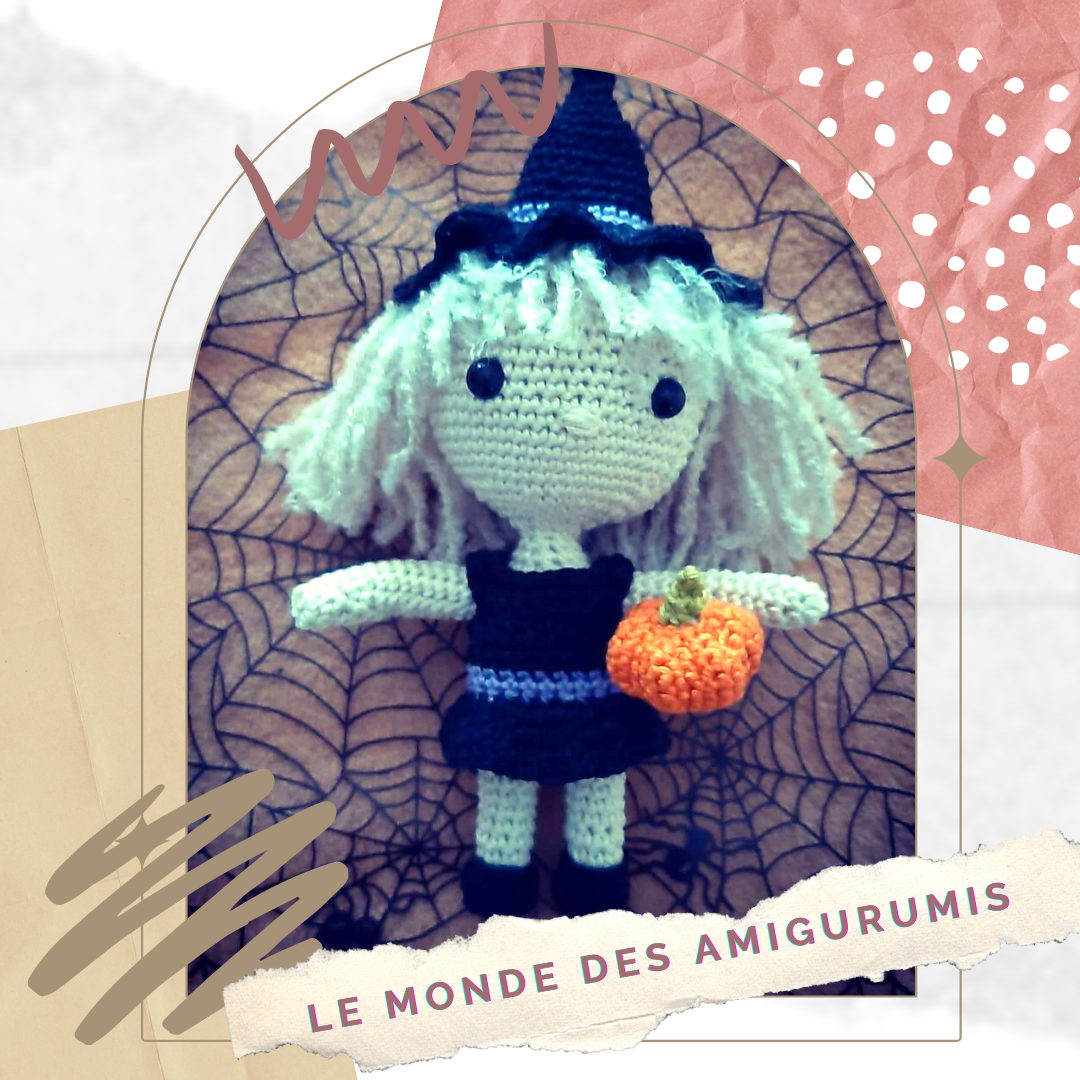 Amigurumis poupée sorcière avec citrouille décor halloween création Chouettes ArtDec