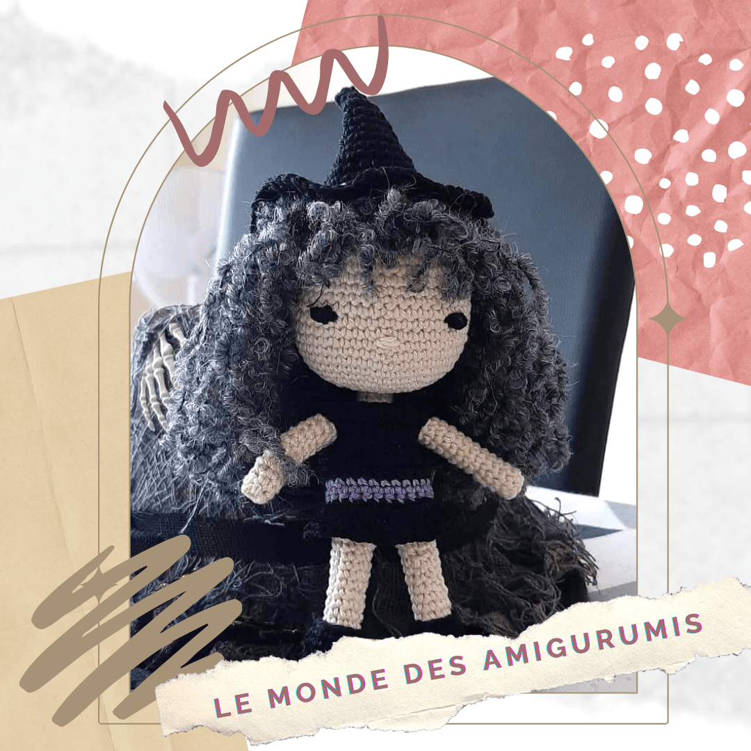 Amigurumis poupée miniature sorcière cheveux bouclés création Chouettes ArtDec