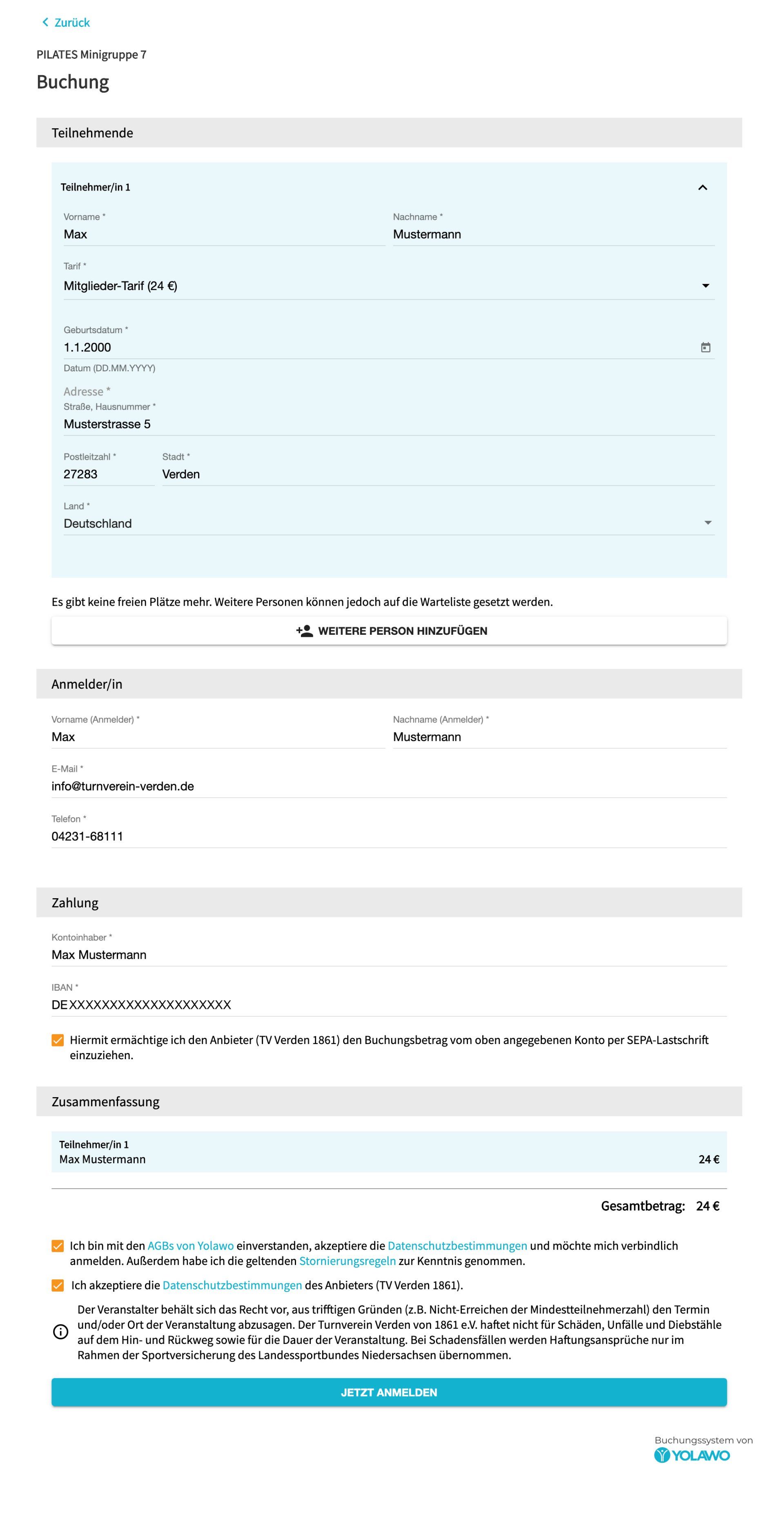 Schritt 3 Kursanmeldung