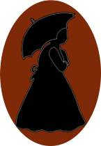 Logo, Frau mit Schirm in der Seitenansicht, Scherenschnitt, schwarz