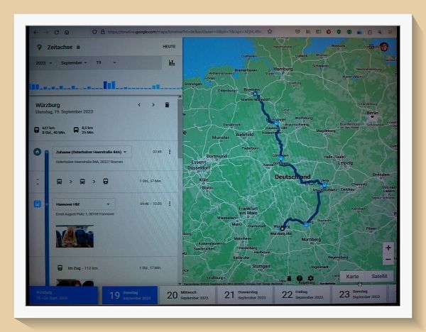 Zeitachse von Google Maps: Strecke zwischen HB und Würzburg