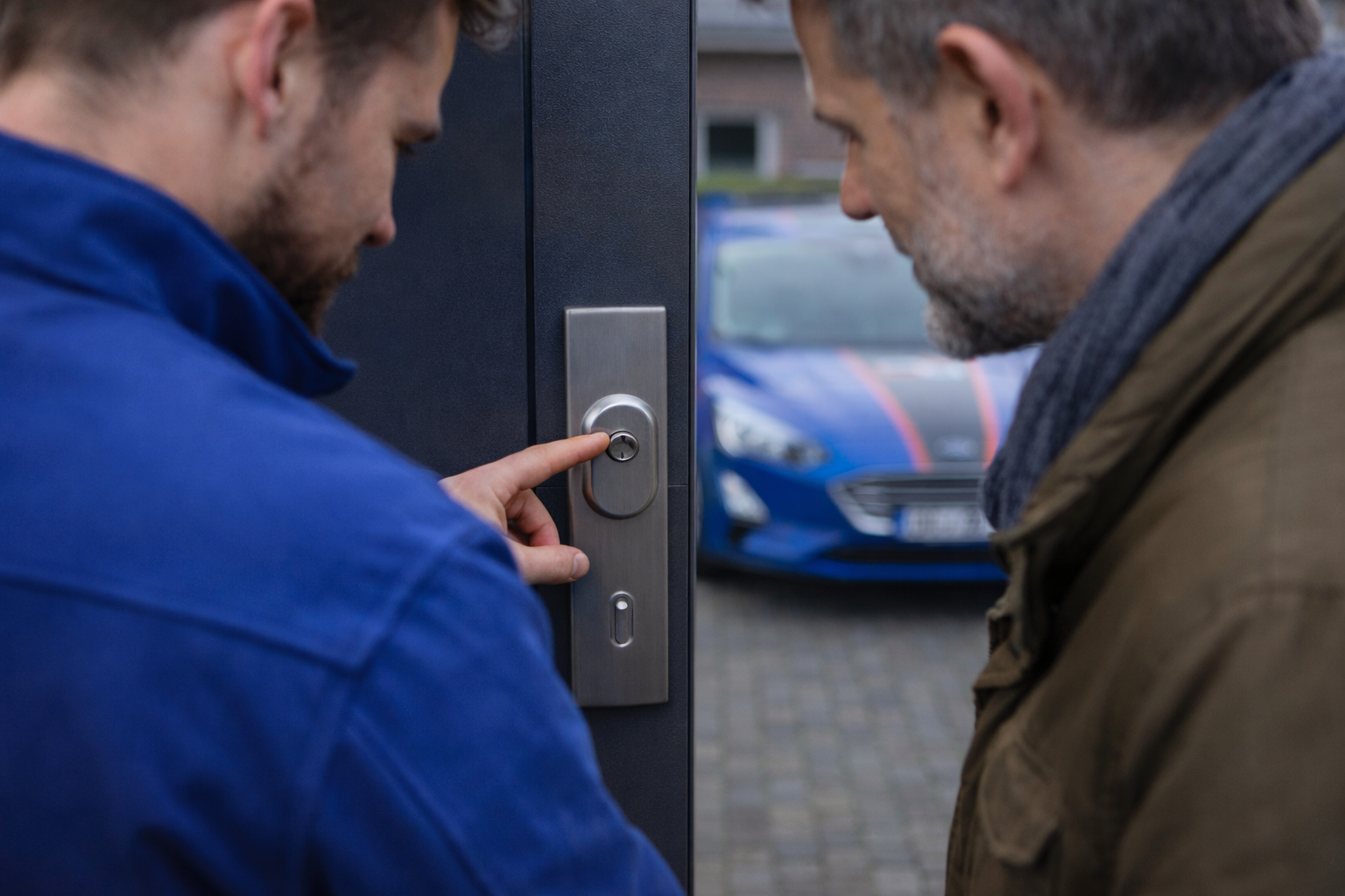 Ein Schutzbeschlag mit Zylinderschutz auf einer Haustür in Achim – sicher und stilvoll.