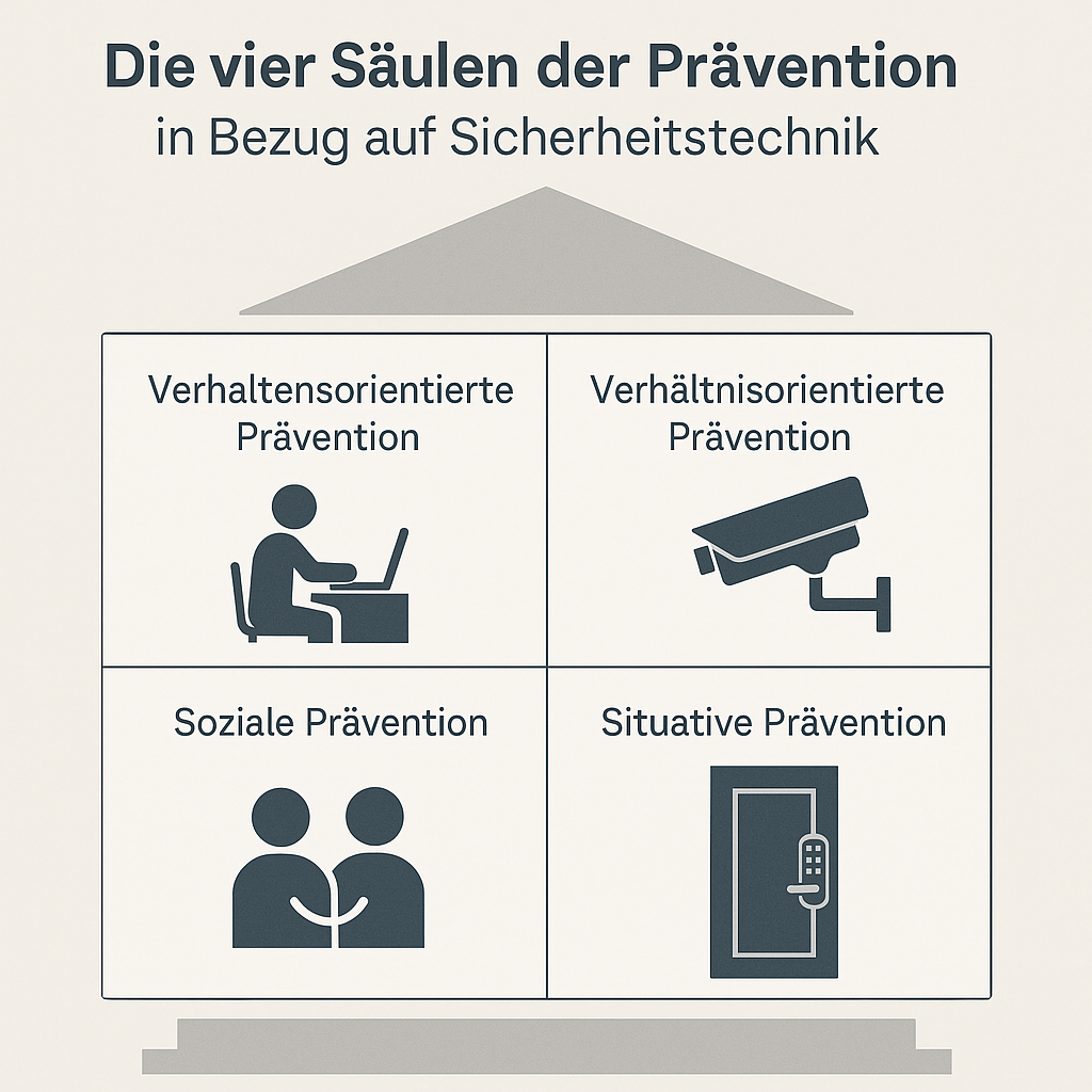 Grafische Darstellung der vier Säulen der Prävention in der Sicherheitstechnik – Schlegel