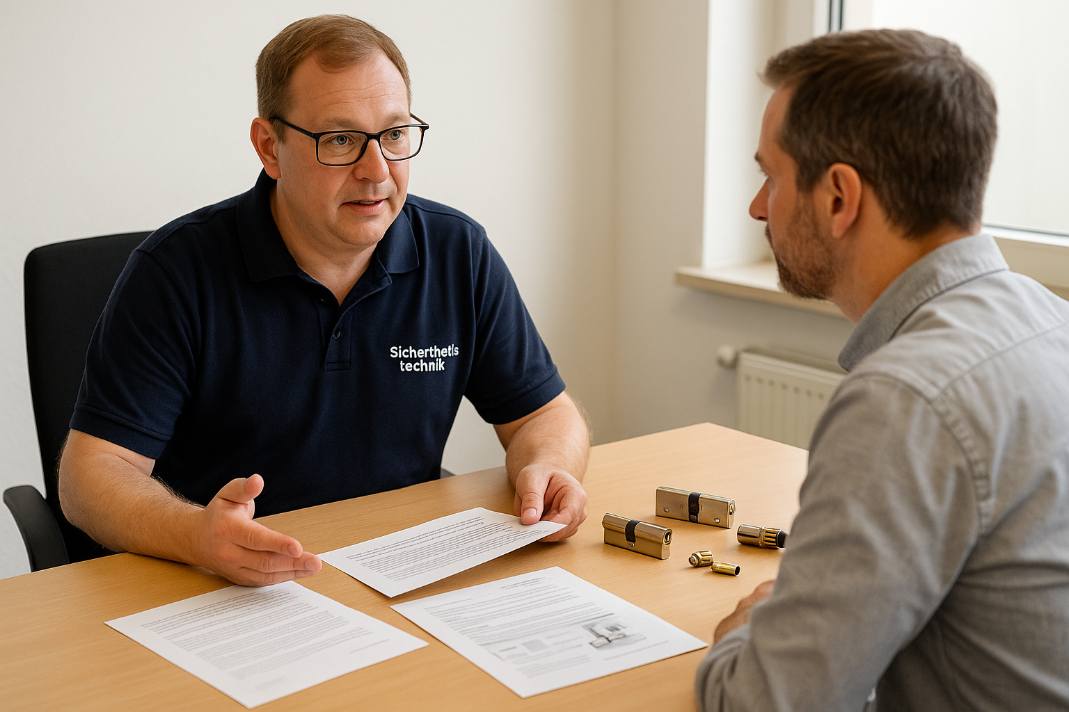 Transparente Beratung zu Sicherheitstechnik – Fachbetrieb erklärt dem Kunden fachlich passende Lösungen.