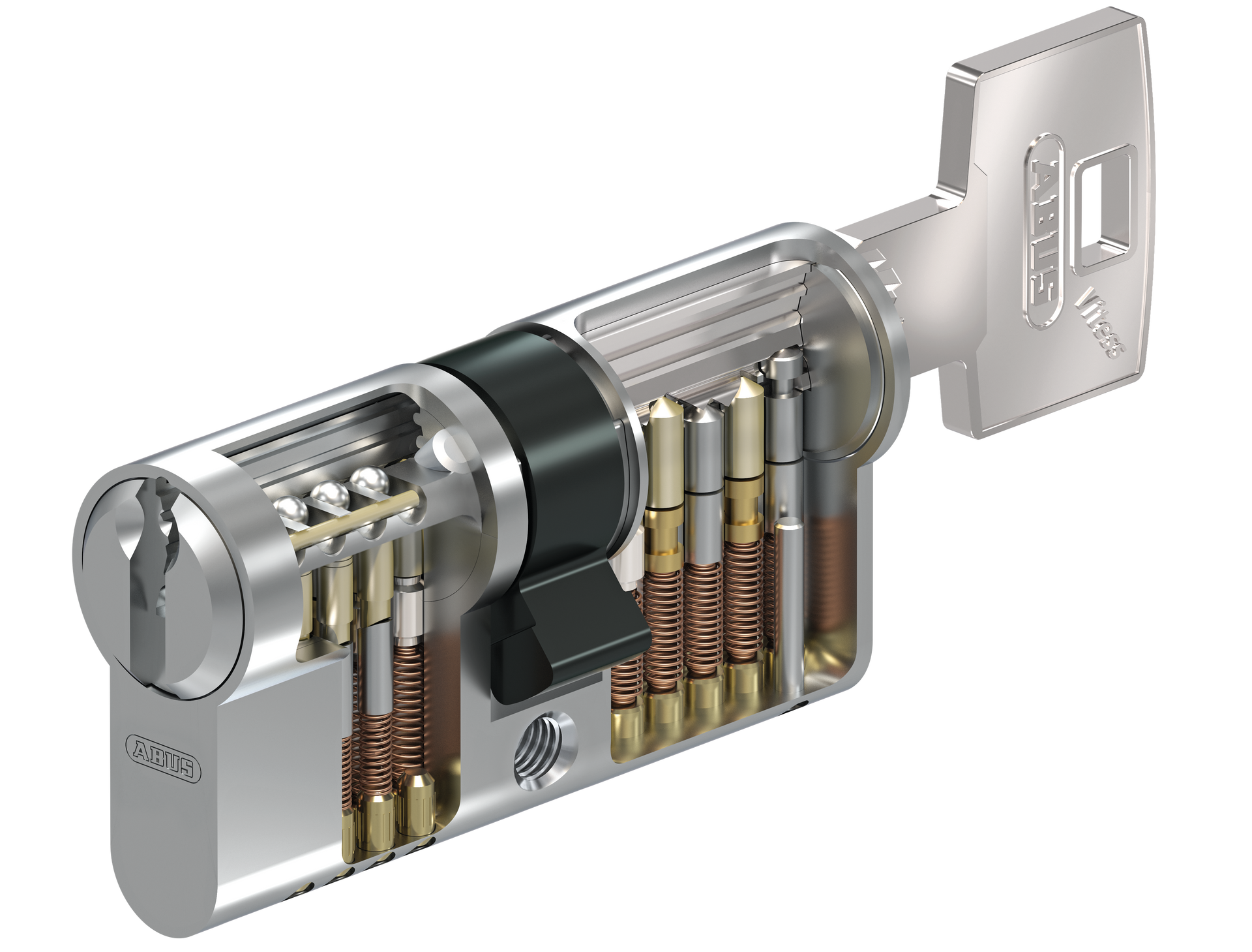 Schlüssel wird mehrfach in einen Schließzylinder eingeführt, um Pflegespray zu verteilen.