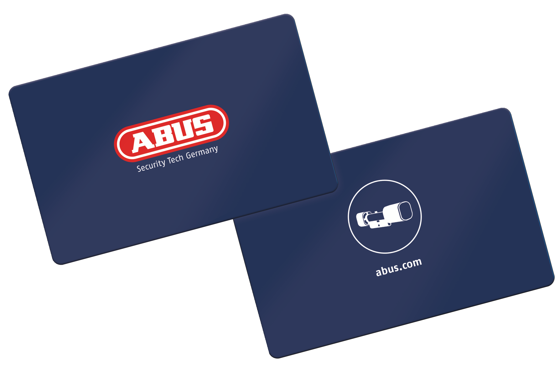 Vorder- und Rückseite einer blauen ABUS-Transponderkarte