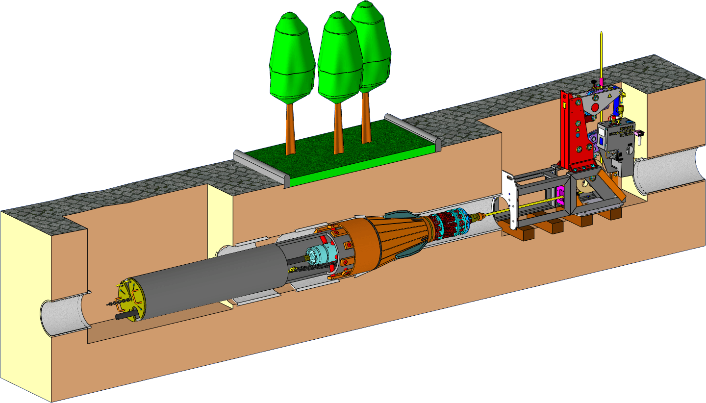 Principe de réhabilitation dynamique de canalisations d'adduction avec les éclateurs à câble TERRA-EXTRACTOR et les marteaux pousse-tube TERRA-HAMMER