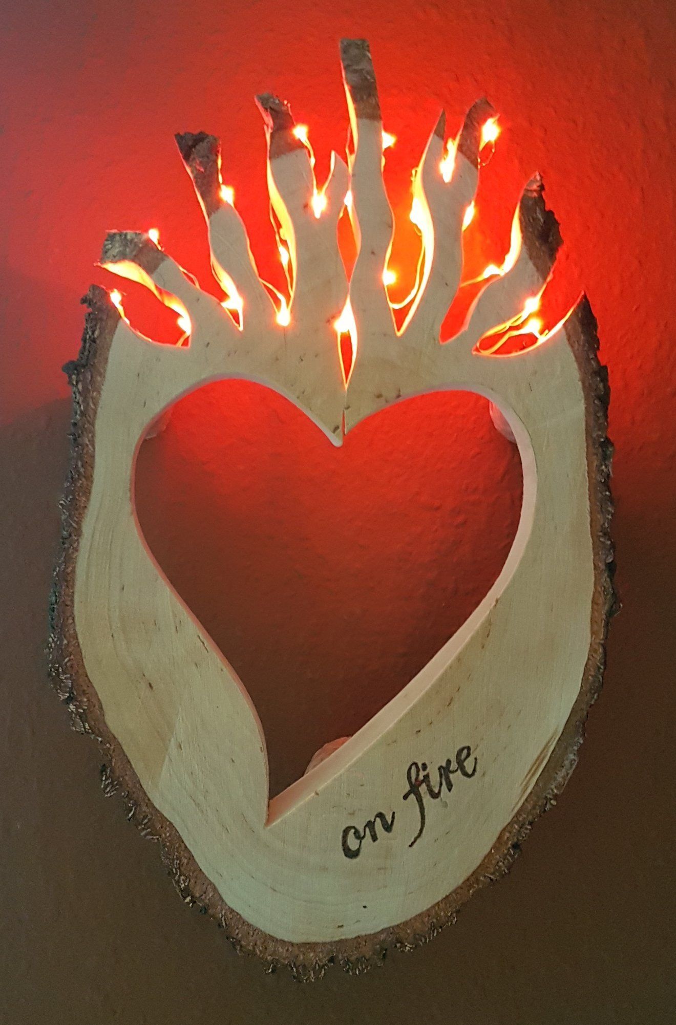 Wanddeko Herz aus Holz Birke mit LED Lichterkette Exklusives Lieblingsstück Unikat Handarbeit