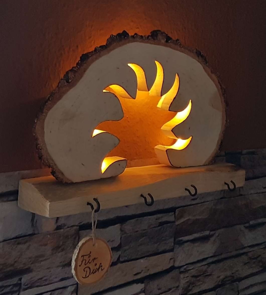 Schlüsselbrett Hakenleiste aus Holz mit LED Lichterkette Exklusives Lieblingsstück Unikat Handarbeit