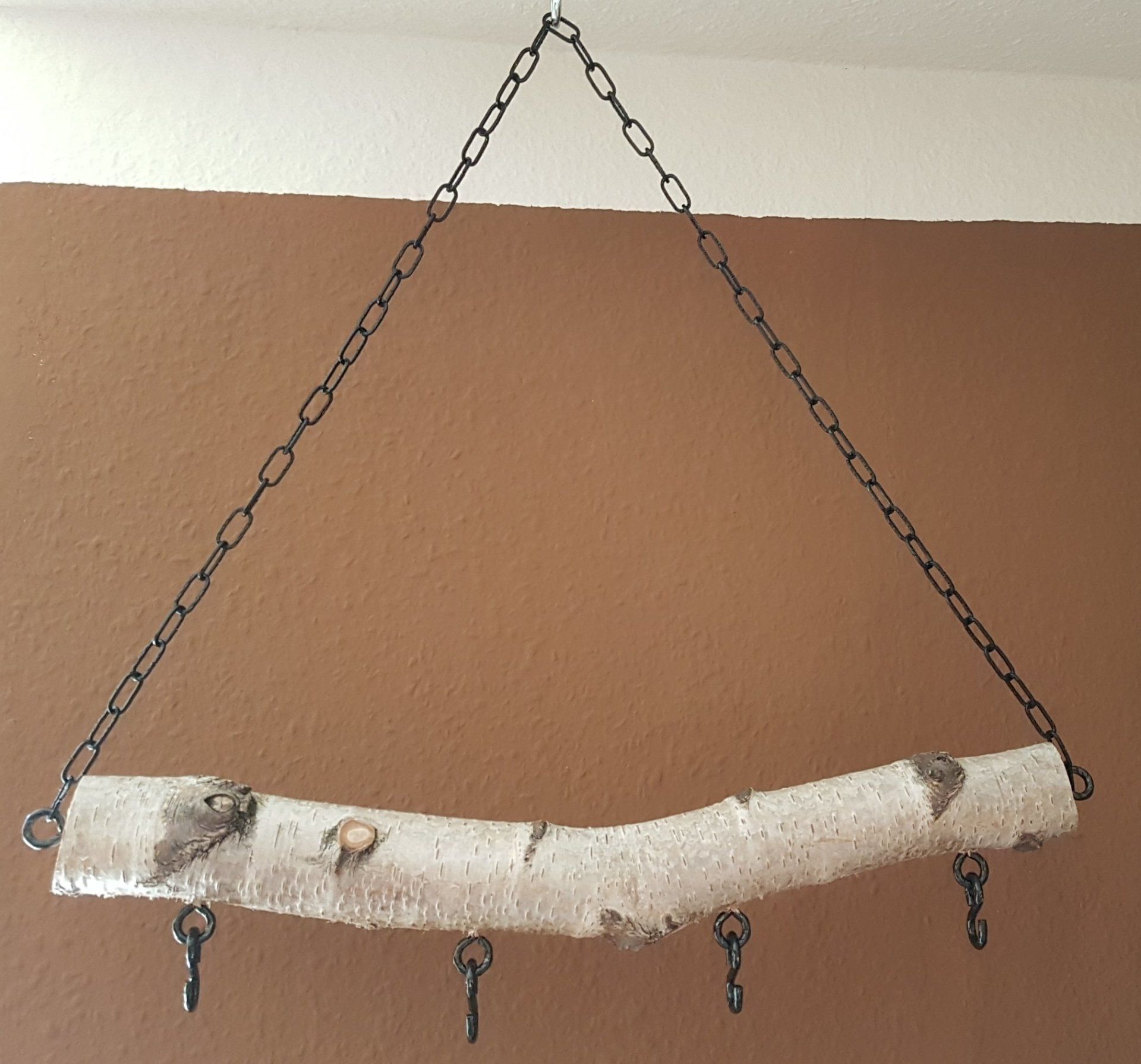 Deckenhänger Deko aus Birkenast als Hakenleiste Exklusives Lieblingsstück Unikat Handarbeit