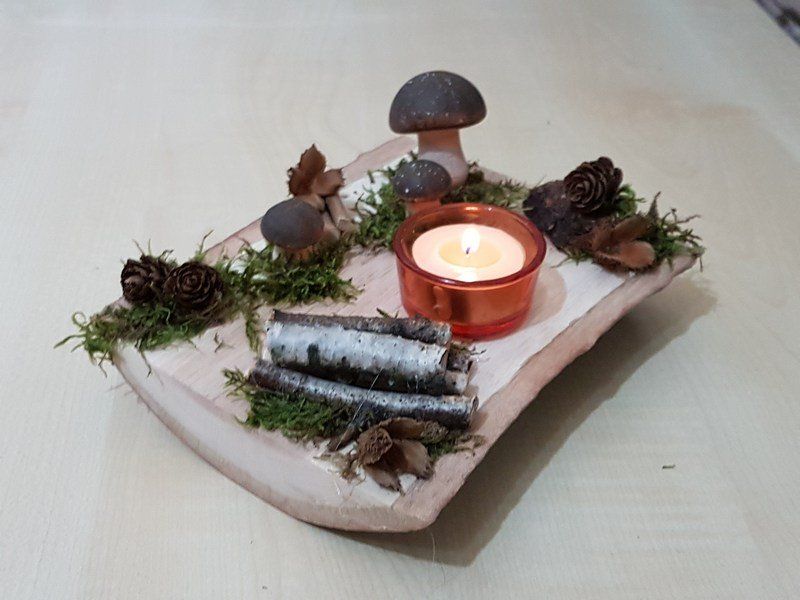 Kerzenständer Teelichhalter aus Holz Eiche mit Keramikpilze Exklusives Lieblingsstück Unikat Handarbeit