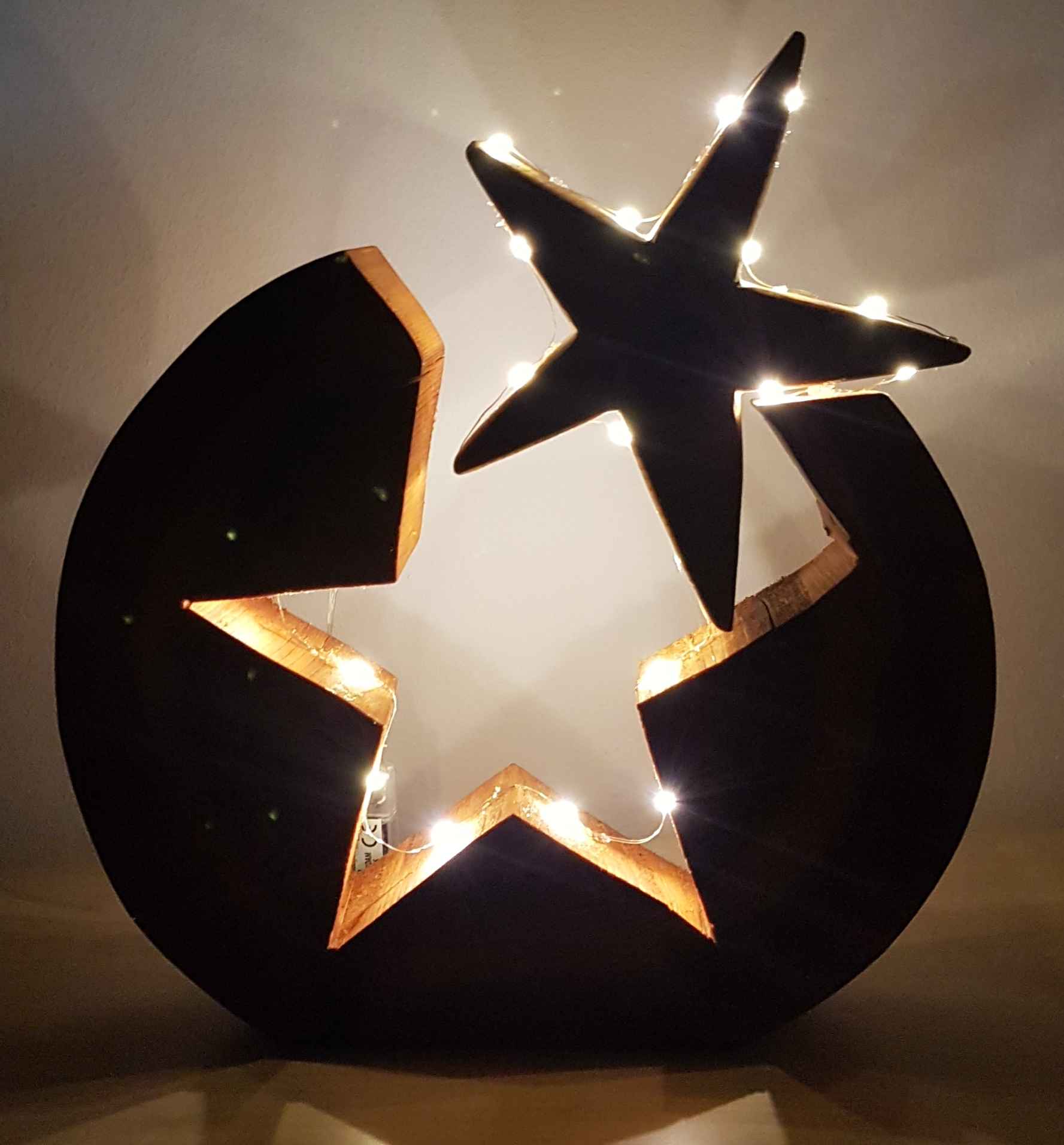Holzstern Weihnachtsstern mit LED-Lichterkette Unikat in Handarbeit hergestellt Exklusives Lieblingsstück Unikat Handarbeit