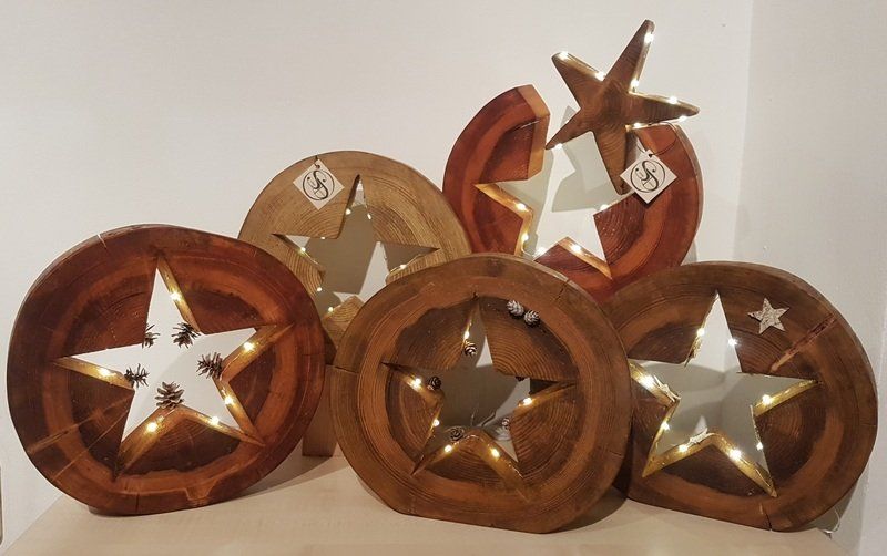 Viele Holzsterne Weihnachtssterne mit LED-Lichterkette Unikat in Handarbeit hergestellt Exklusives Lieblingsstück Unikat Handarbeit