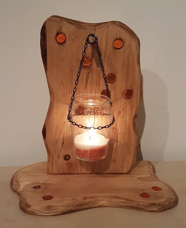 Kerzenständer Windlicht aus Holz Fichte geölt mit Glassteinen Exklusives Lieblingsstück Unikat Handarbeit