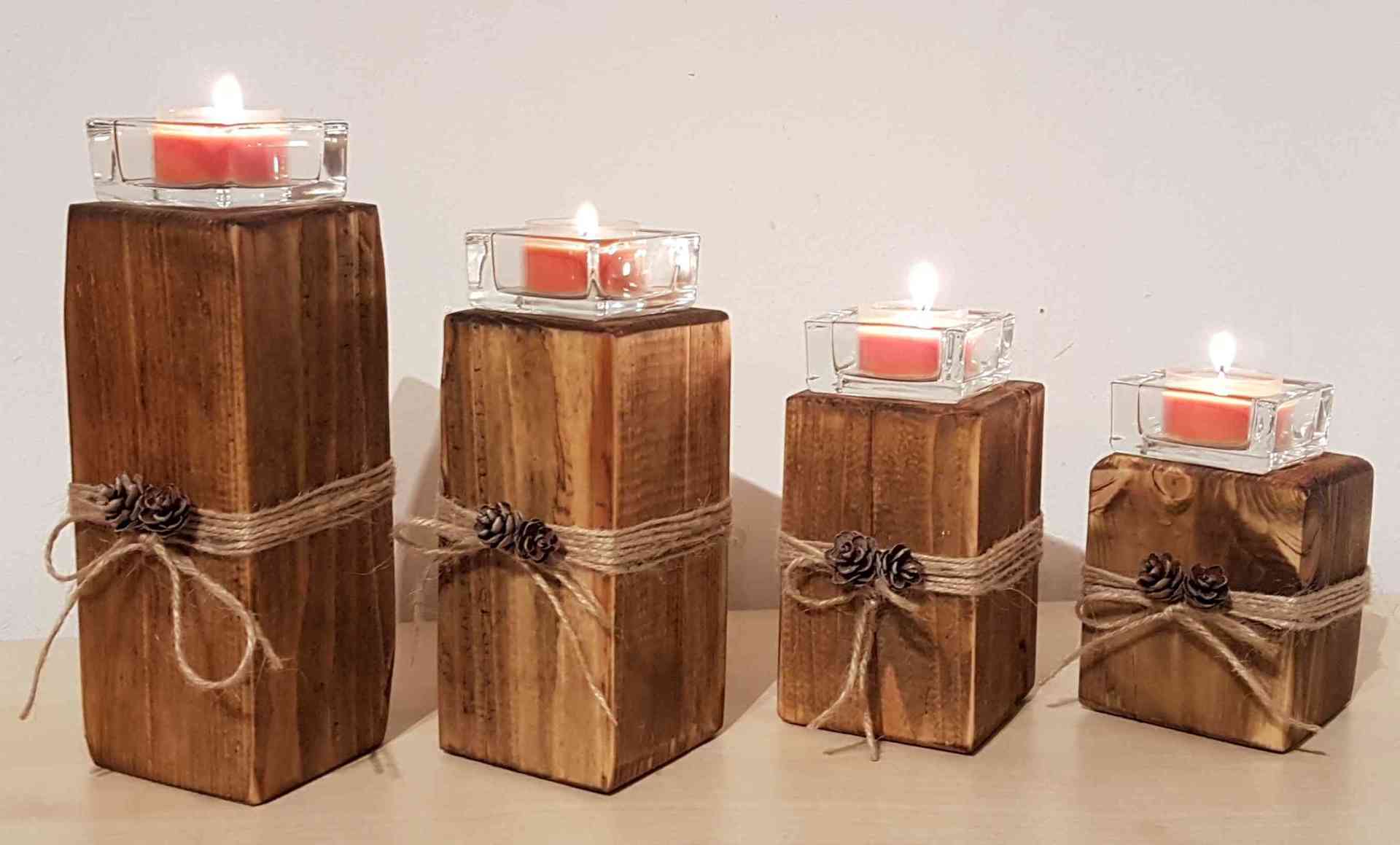 4er Set Kerzenständer aus alten Holzbalken Aventskranz Weihnachten Exklusives Lieblingsstück Unikat Handarbeit