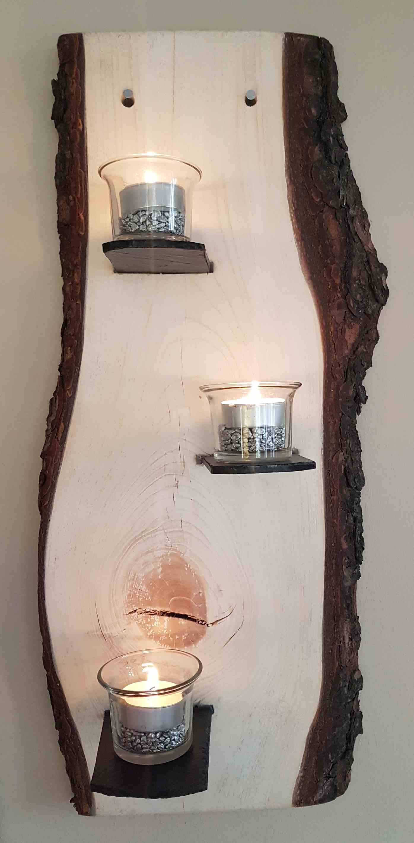Wanddeko aus Holz Fichte mit Schieferbruchstück als Kerzenhalter Exklusives Lieblingsstück Unikat Handarbeit